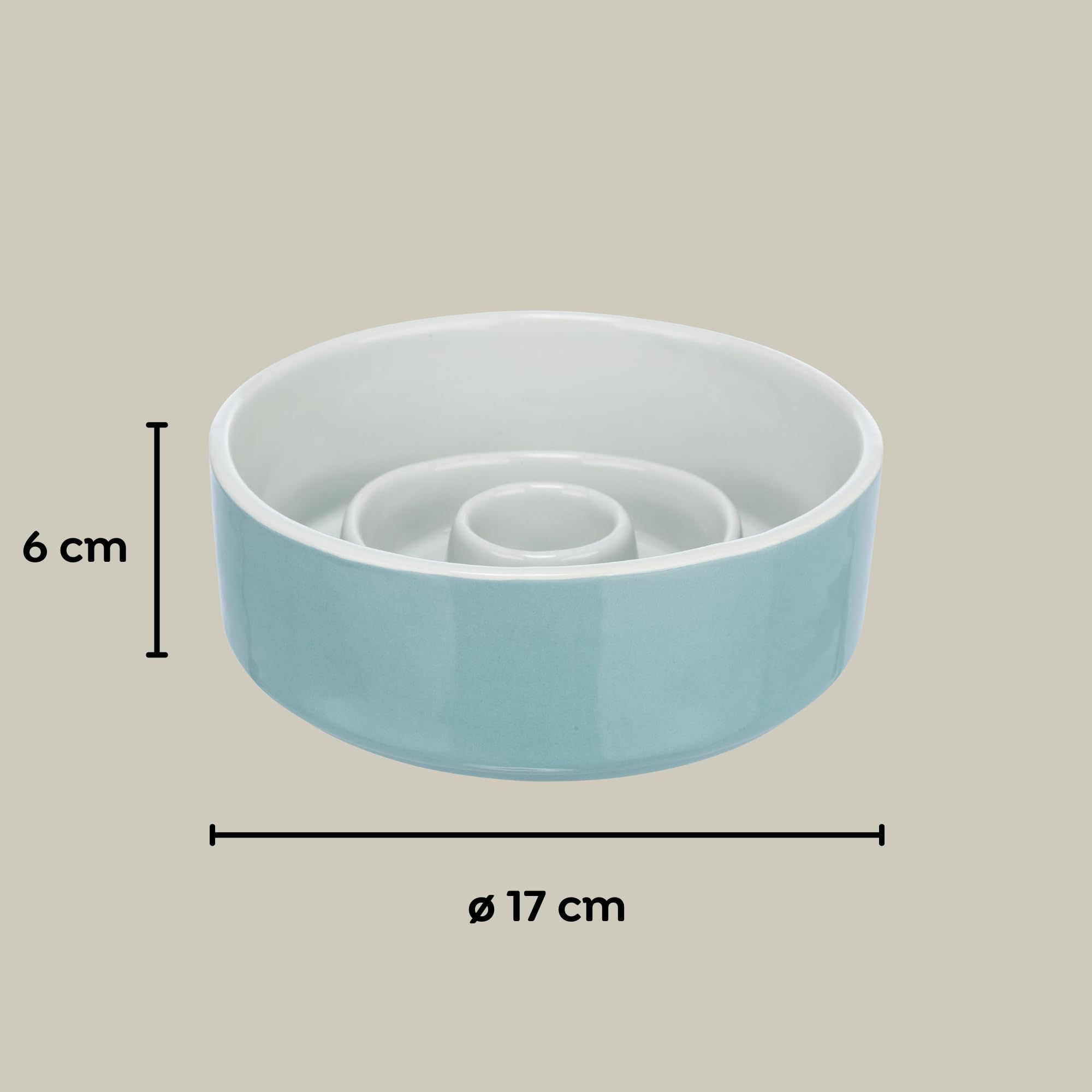 TRIXIE Slow Feeding miska dla psów, ceramiczna, 0,9 l/Ø 17 cm, szara/niebieska - 24521