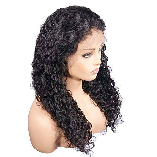 Water Wave Malaysia Human Hair Lace Front Wigs Curly Free Part Front Lace Wigs with Bleached Knots Baby Hair for Black Women (16inch)
