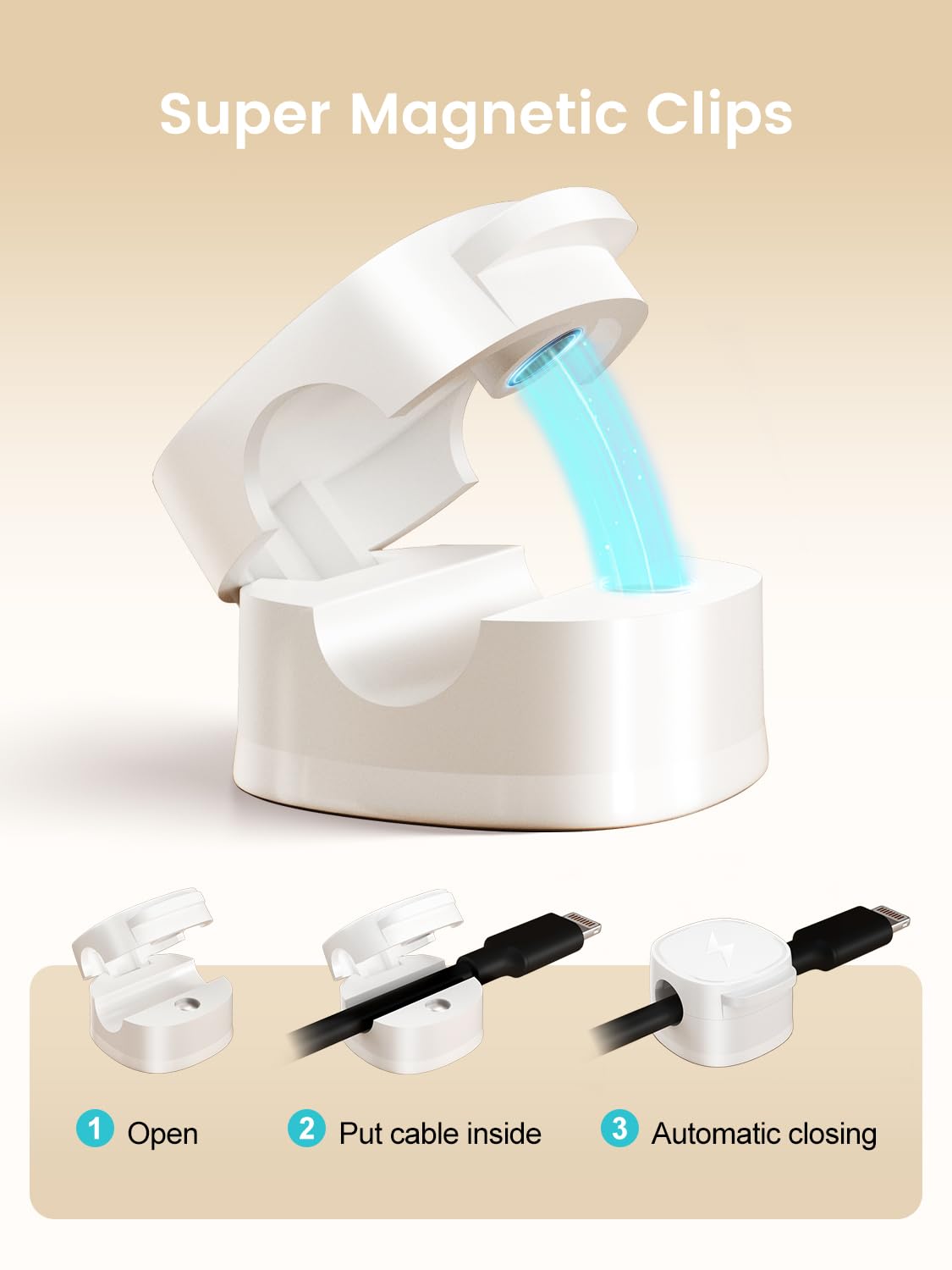 Paquete de 6 organizadores magnéticos para cables, soporte magnético para cables, color blanco