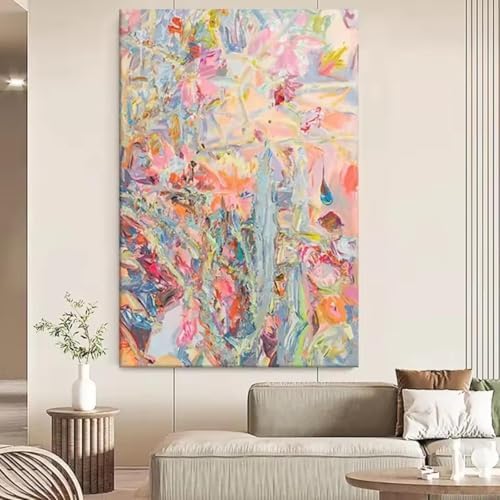 XBTYKPB Colorful Abstract Floral Oil Painting on Canvas Handmade Texture Boho Wall Art Living Room Home Decor Canvas Pictures 60x80cm with Frame