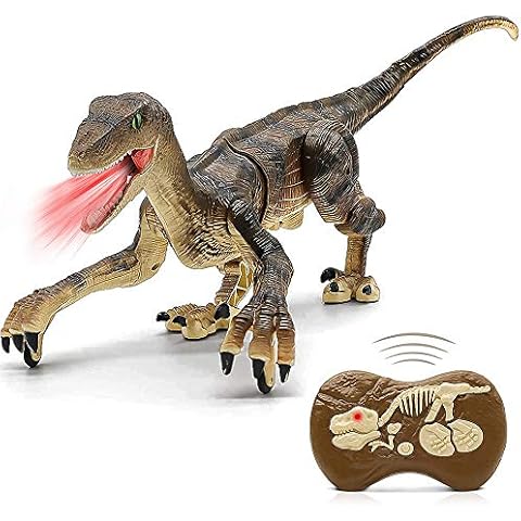 Remote Control Dinosaur Toys - (Rechargeable) 2.4Ghz RC Walking Robot Velociraptor with LED Eye, Roaring Sound, Shaking Head & Tail, Jurassic Dino Electronic Toys Gifts for Boys & Girls 5-9 Years Old Cover
