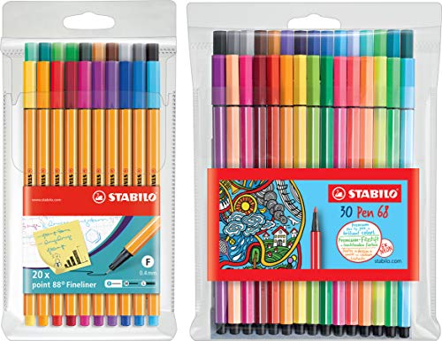 Fineliner - STABILO point 88-20er Pack - Sondersortierung + Premium-Filzstift - 30er Pack - mit verschiedenen Farben inklusive 6 Neonfarben