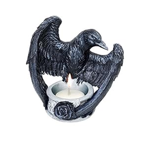 11cm Alchemy Teelichthalter Raven's Ward, Schwarzer Rabe oder Krähe | Kerzenständer