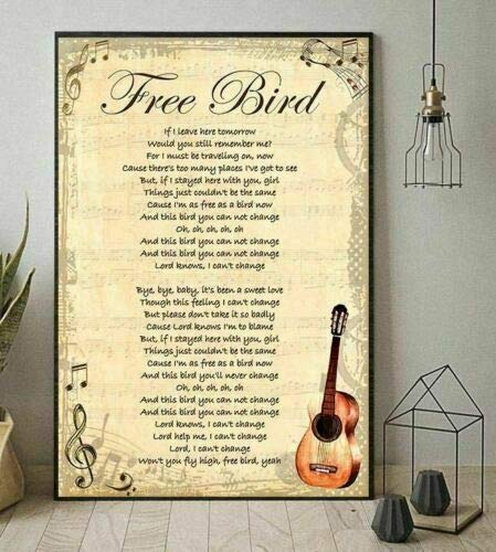 Bcts Postersign#1632 Lynyrd Skynyrd Free Bird Lyrics Guitar Poster Without Us Supplier Wall Art Decor Metal Sign Poster 8X12 Inches