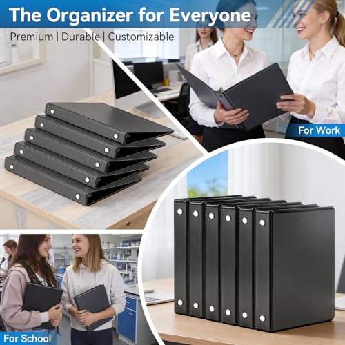 1-inch 3 Ring Binder with 2 Interior Pockets, 1'' Basic Binders Holds US Letter Size 8.5'' x 11'' Paper - Versatile Binders for Office, Home, and School Use, 6 Pack (Black) - Image 6