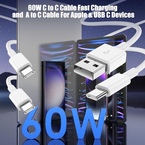 Image of Car Carplay Cable for iPhone 17 16 15, 2-Pack 10FT 60W USB C to USB C Cable And 2-Pack 10FT USB A to USB C Cable for iPhone 17 16 15,for Galaxy S25 S24, for iPad Pro /Air, for MacBook Pro /Air and More