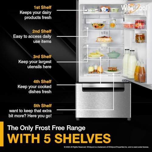 Image of Whirlpool 215 L Frost Free Triple-Door Refrigerator | Zeolite Technology | Microblock Technology [FP 223D PROTTON ROY RADIANT STEEL(Z), Up to 44% Reduction in Cold Air Loss*]