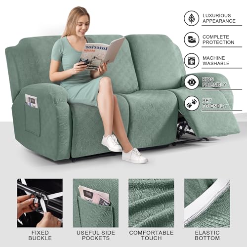 Image of Timeles Recliner Covers for 3 Seater Reclining Couch Covers Sofa Slipcover Furniture Protector for Dogs and Pets Stretch Soft Washable (Three-Seater, Winter Mint)