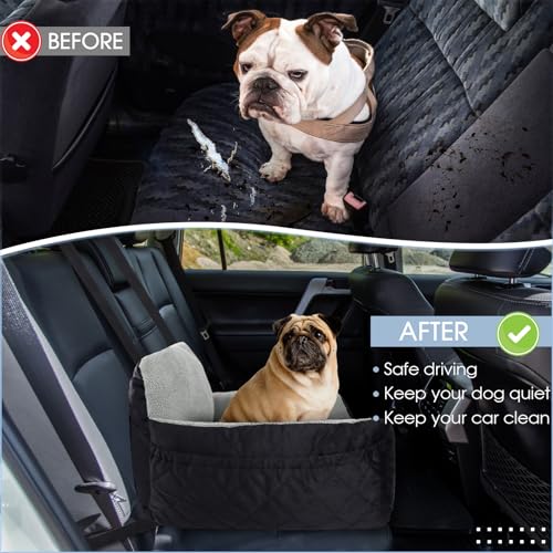 Otauoaea Hundesitz Auto Kleine Hunde bis 12 kg | Stabile Hunde Autositz mit 2 Sicherheitsgurten | Rutschfester Autositz Hund mit Abwaschbarer Sitzauflage | Weicher Hundeautositz Hundekorb Hundebett