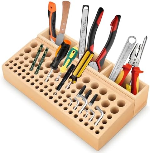 Leather Working Tool Holder, 98 Holes Wooden Storage Rack Leather Craft Tool Holder Box Hand Work Holder Stand Organizer for Leather Working Making Punch Tools Organizer Storage (98 Holes)