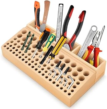 Leather Working Tool Holder, 98 Holes Wooden Storage Rack Leather Craft Tool Holder Box Hand Work Holder Stand Organizer for Leather Working Making Punch Tools Organizer Storage 98 Holes