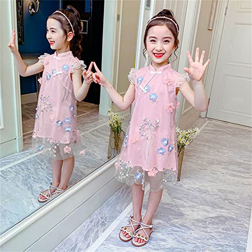LittleSpring Girls Qipao Dress Sleeveless Summer Chinese Flowers Traditional Dress3