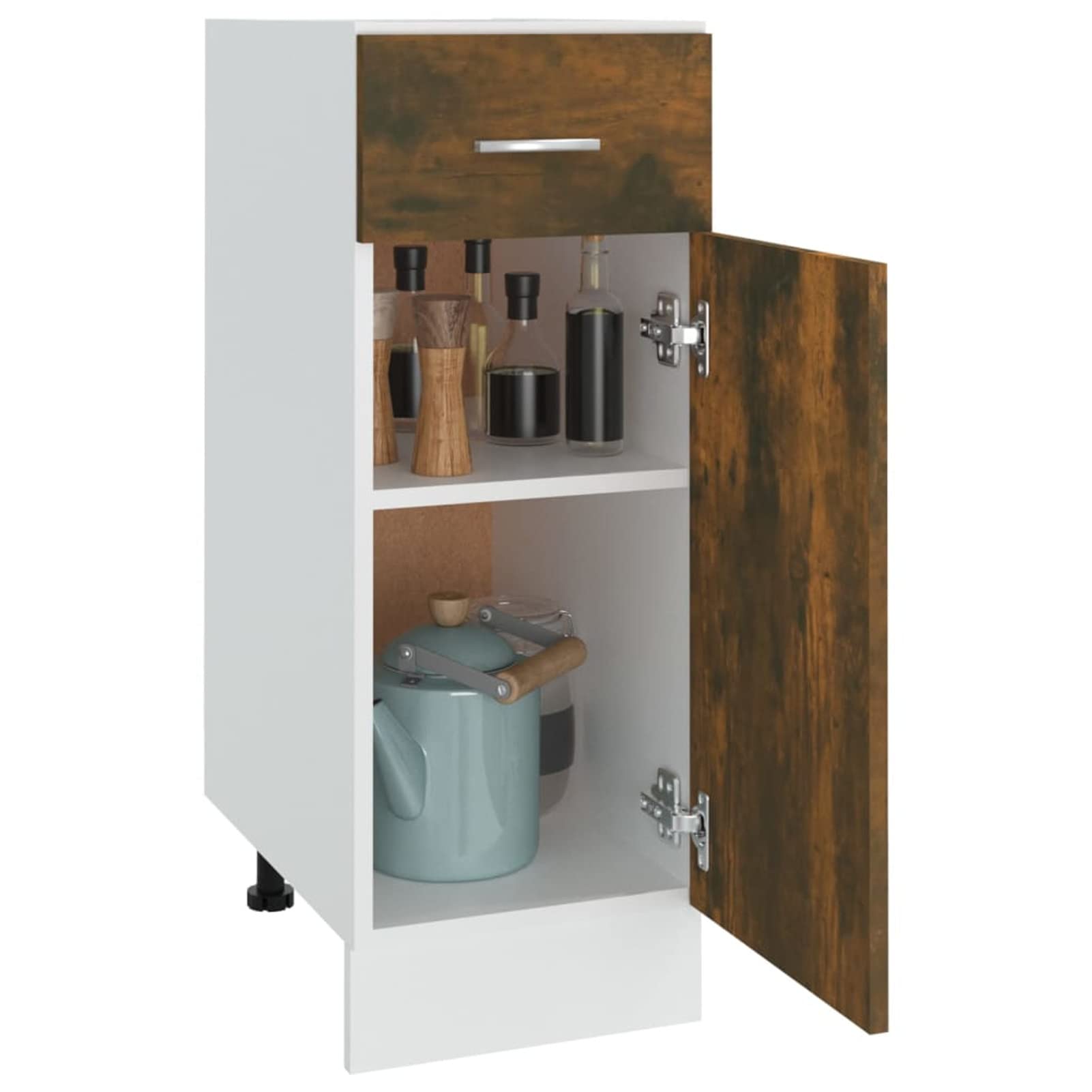 Homgoday Armario inferior de cajón de roble ahumado, 30 x 46 x 81,5 cm, madera de ingeniería, armario de cocina, armario lateral de almacenamiento, mueble de comedor, equipo de cocina, armario de