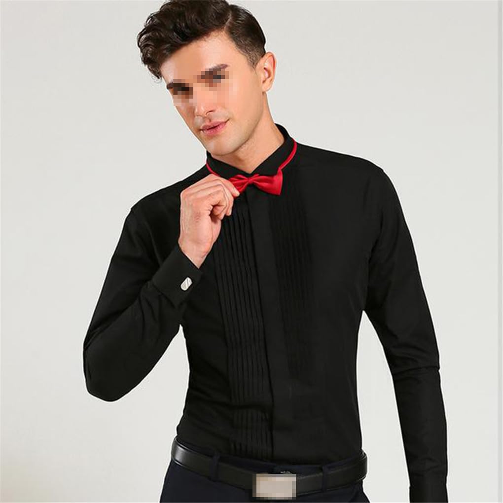 keusyoi Camicia Classica da Uomo Camicie da Smoking Formali da Uomo con Papillon Rosso Nero Camicie da Sposo da Sposa per Feste