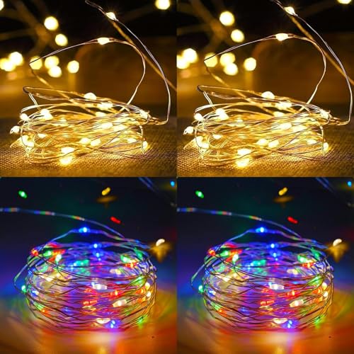 4 Pack Fairy Lights Battery Operated String Lights Warm White & Multi Color