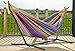 Vivere Double Cotton Hammock with Space Saving Steel Stand, Upgraded Polyester End Strings 450 lb Capacity - Premium Carry Bag Included - USA Grown Cotton (Tropical)