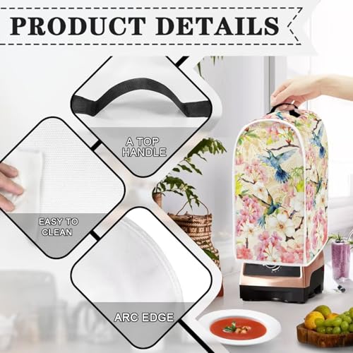 Image of Talayituse Hummingbird Bohemian Cherry Blossom Print Blender Dust Cover, Fingerprint Protection Cover for Stand Mixer or Coffee Machine, Home Kitchen Appliance Covers for Stain Dust Resistant Supplies
