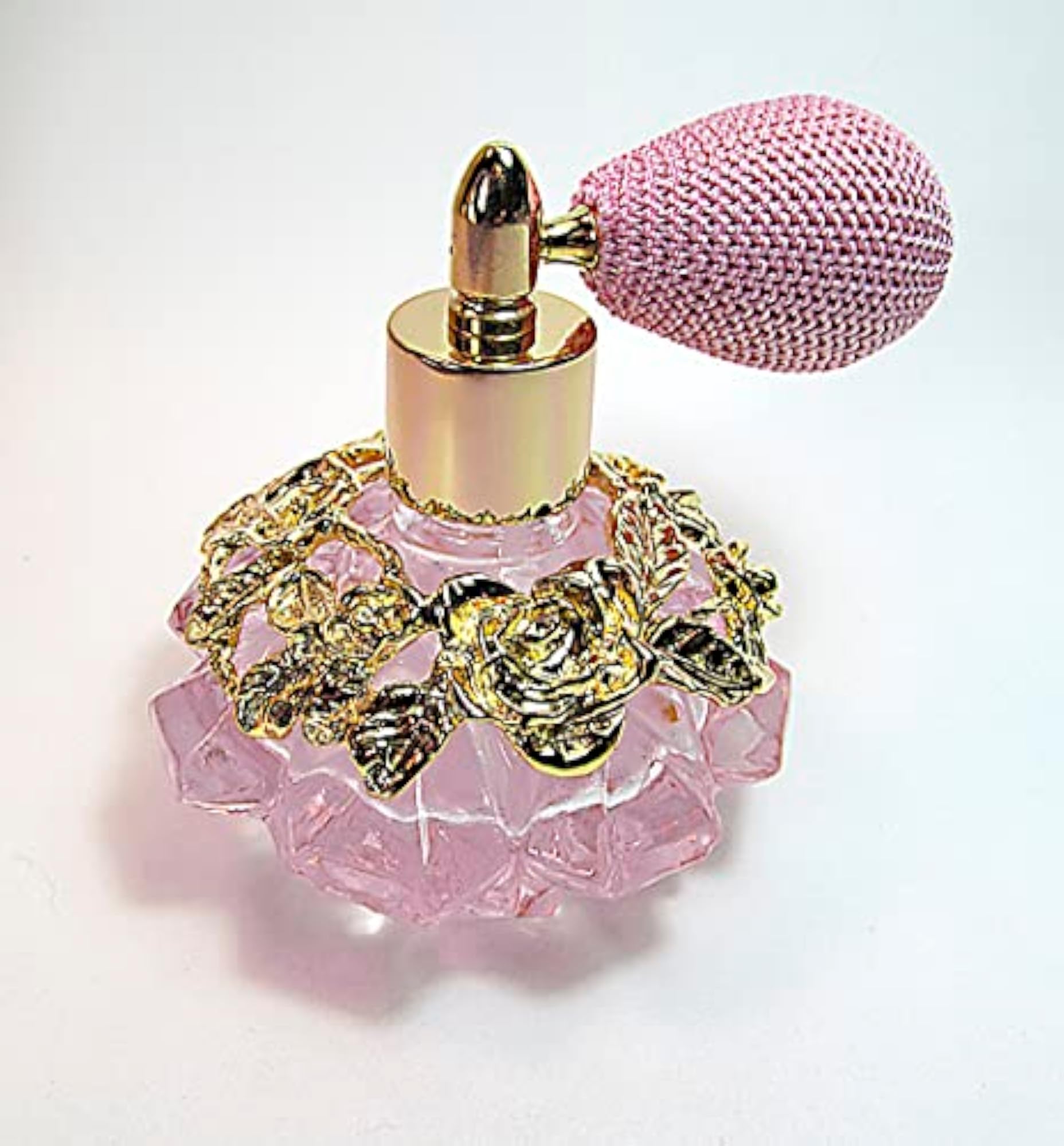 Refillable Pink Glass Perfume Bottle with Bulb Spray Attachment