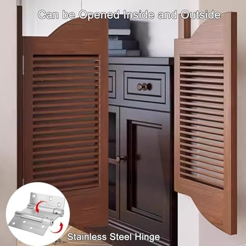 Rustic Wood Louvered Swing Door for Kitchen, Bathroom & Laundry Room - 180° Opening, Durable Hinged Design, Stylish Doorway Solution, Vintage Charm & Space-Saving Feature