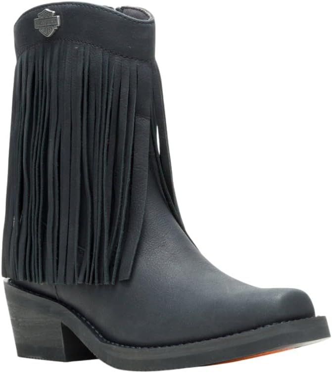 Harley-Davidson Footwear Womens Korsen Fringe Casual Boots Ankle Low Heel 1-2" - Black
