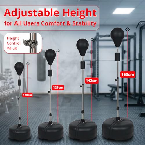 Image of MAXSTRENGTH Free Standing Boxing Punch Bag with Speed Ball | Adjustable Reflex Training Bag for Home Gym, Cardio & MMA Workouts (Black)