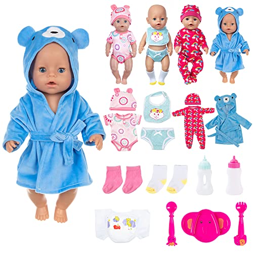 Romuwp 17 Pcs Baby Doll Accessories Baby Doll Clothes,14-16 Inch Baby Dolls Care Game Set Includes Pacifier Bottle Dinner Plate,for American 18 Inch Girl Doll 15 Inch Baby Doll