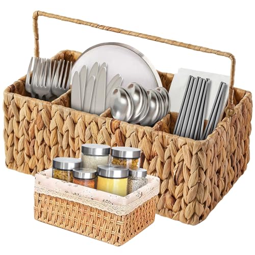 LYX&GC Utensil Caddy, Utensil Basket for Table,Napkin and Utensil Holder, Silverware Caddy, Cutlery Holder, Utensil Holder for Party, Picnic Caddy for Plates and Utensils (Water Hyacinth) LYX&GC Utensil Caddy, Utensil Basket for Table,Napkin and Utensil Holder, Silverware Caddy, Cutlery Holder, Utensil Holder for Party, Picnic Caddy for Plates and Utensils (Water Hyacinth)