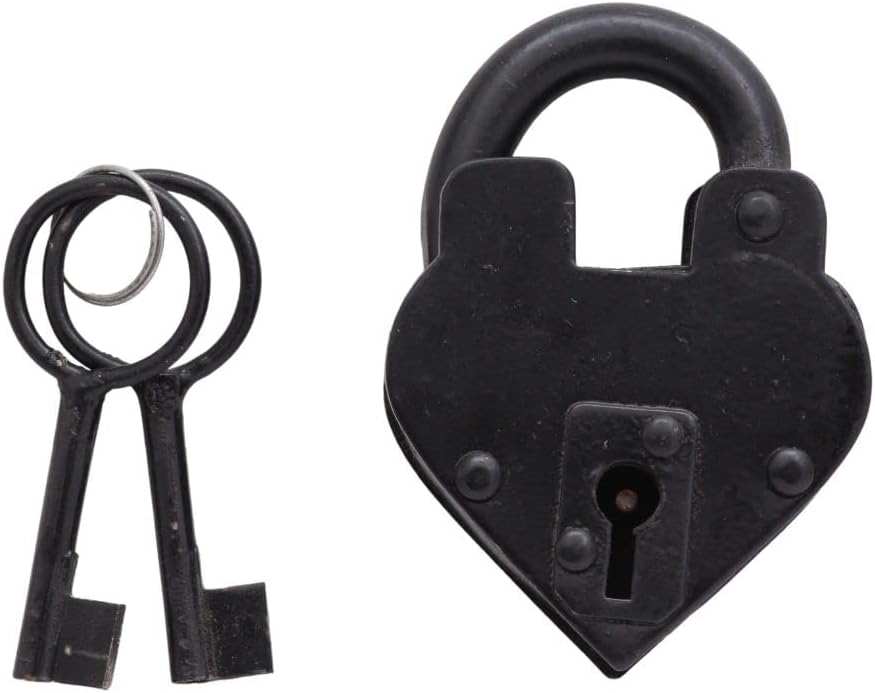 Heart Shape Padlock Victorian Style Heart Lock with Two Skelton Keys, Vintage Antique Anniversary Present, Wedding Favor Black