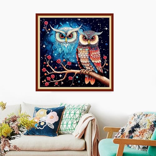 Image of Foxdiviy Stamped Cross Stitch Kits Full Range of Embroidery Needlework Starter Kits for Beginners Adults 11CT Embroidery Patterns Art Crafts DIY Needlepoint Kits-Colorful Owl 18x18 inch