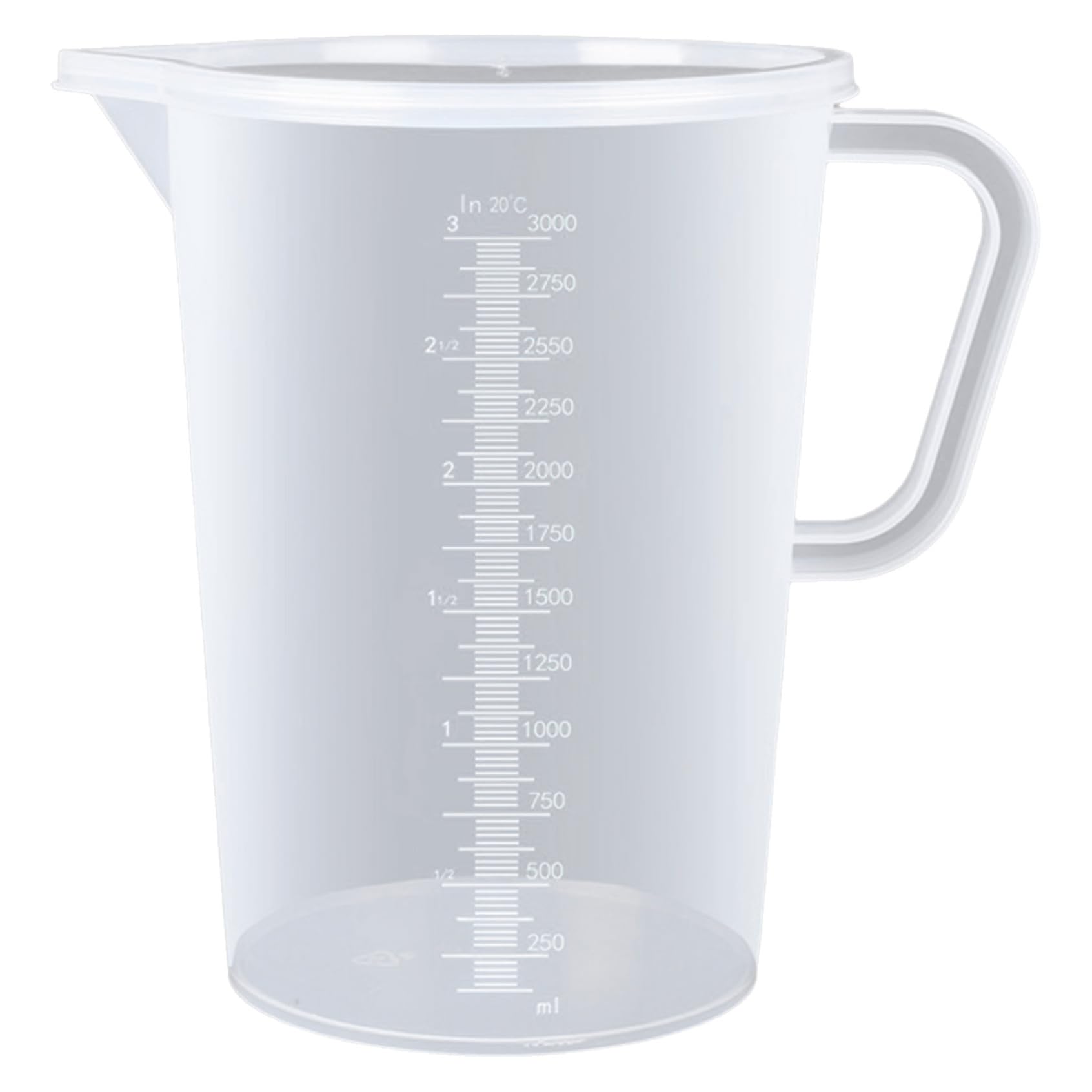 Yruioon Measuring Jug Large Plastic Measuring Cup Graduated Mixing Pitchers with Handle for Kitchen Laboratory White Lid 3000ml