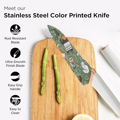 Image of UMAI Sharp Knife for Kitchen (7 Inch) Chef Knife | Chaku Knife | Printed Knife| Nife | Chopping Knife | Steel Kitchen Knife with Cover | Chopper Knife for Kitchen (Golden) (Green)