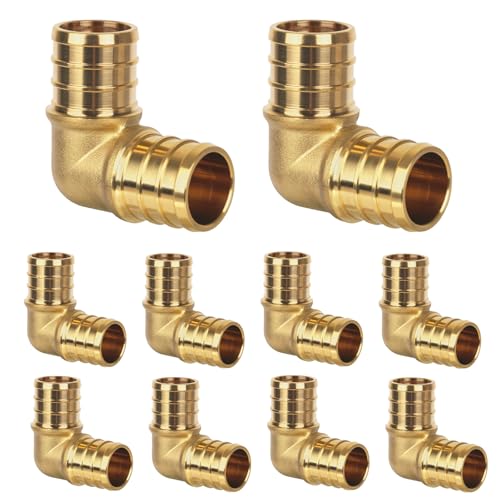 KAINGA 10 Pack Pex Fittings 1 Pex 90 Degree Elbow Heavy-Duty Brass Crimp Fittings for PEX Pipes with Leak-Resistant Construction NSF & UPC Certified