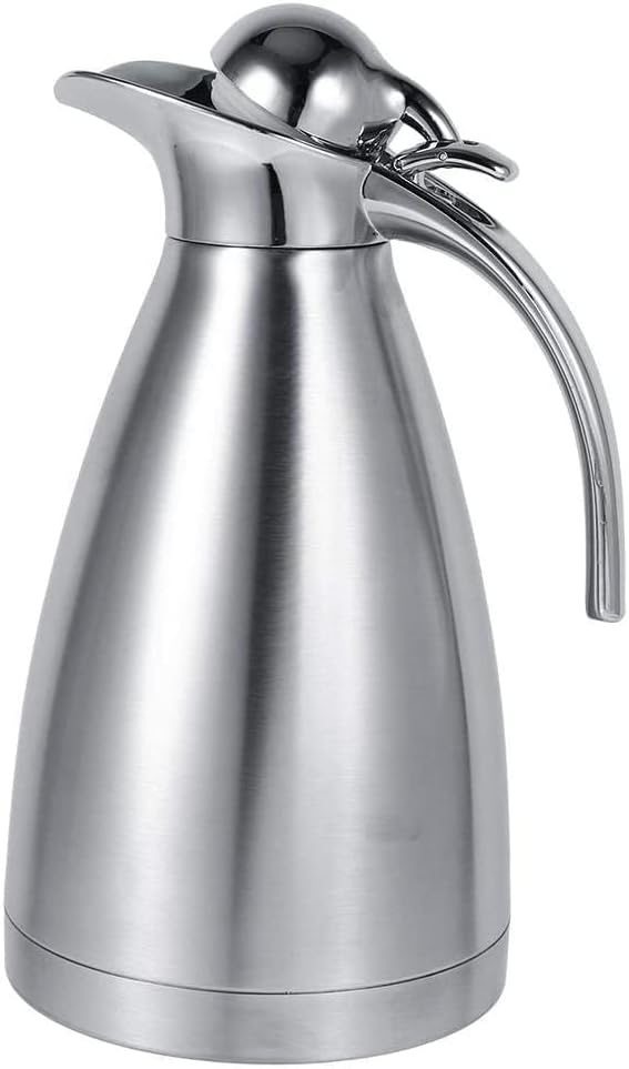 FnS - Stainless Steel, Vacuum Carafe - Coffee Thermos Flask, Double Wall Insulated Beverage Dispenser - 1.5 Litre Capacity, Heat and Cold Retention - Silver Color, Set of 1