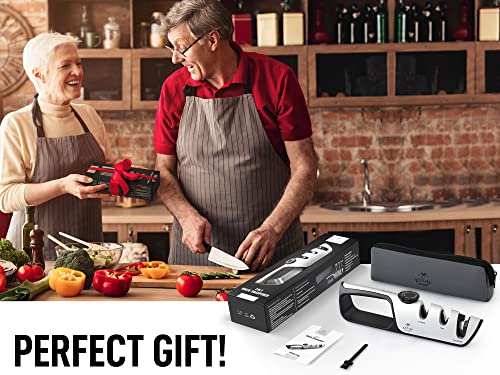 Zulay Kitchen Scissors Sharpener - Adjustable Angle 3-In-1 Knife Sharpener - Easy Grip Knife & Scissor Sharpener For Kitchen Knives - Non Slip Pocket Knife Sharpening - Restores Blades With Ease #TOP6