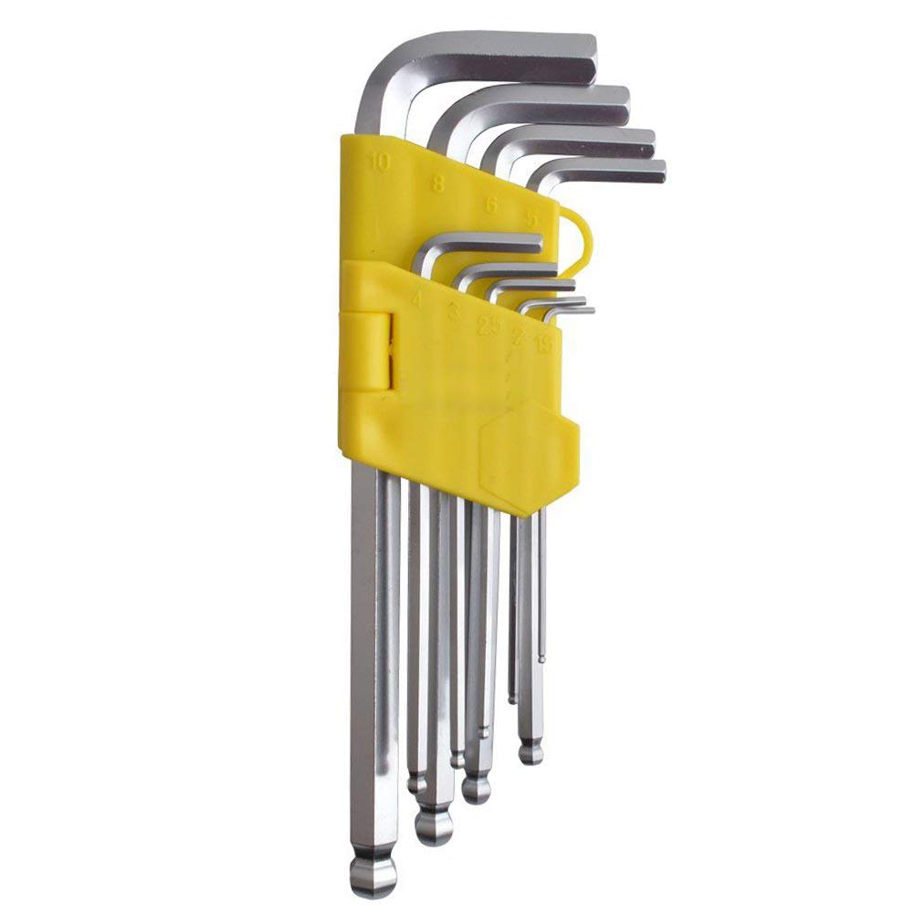 Hex key set 9 piece, long arm ball point allen wrench, end set, metric 1.5 mm-10 mm, for home maintenance diy industry