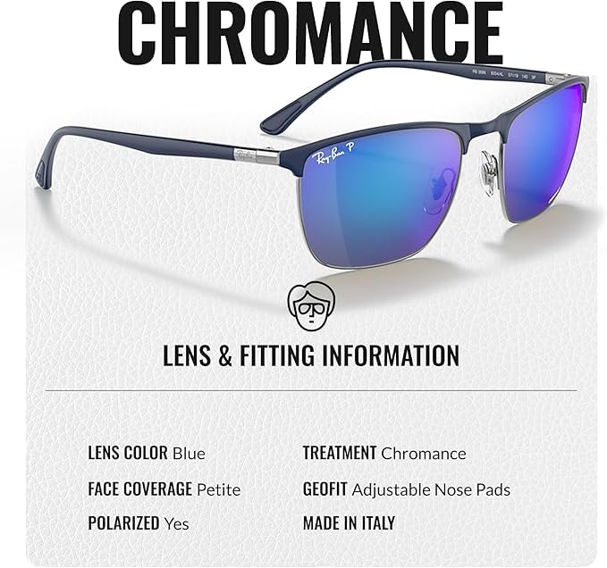 Image of Ray-Ban RB3686 CHROMANCE POLARIZED Square Shape Sunglasses for Men & Women with Official Eyewear Kit
