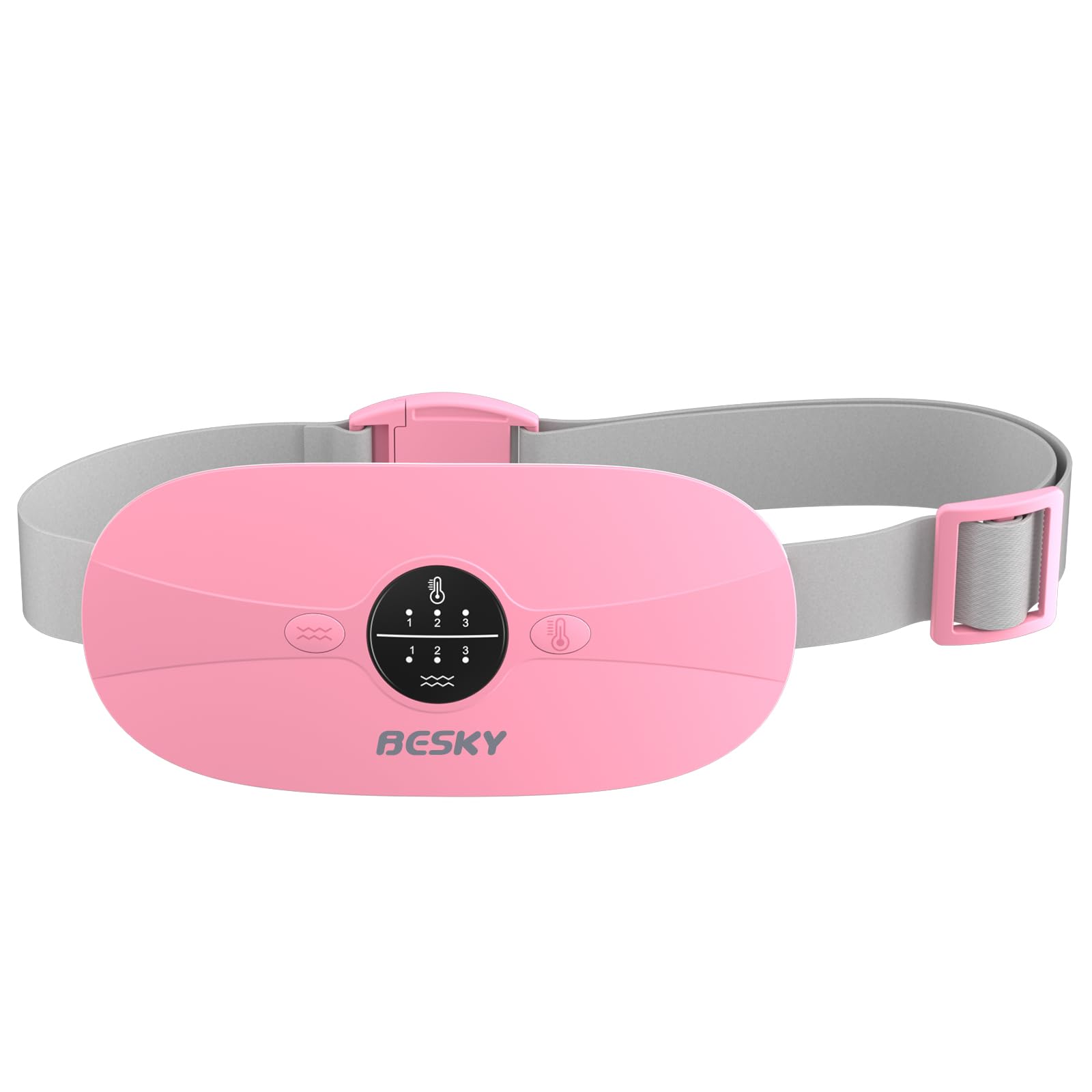 Besky Almohadilla térmica para calambres menstruales, almohadilla térmica menstrual inalámbrica, almohadillas térmicas con 3 niveles de calor y 3 modos de masaje, para aliviar el dolor de espalda o