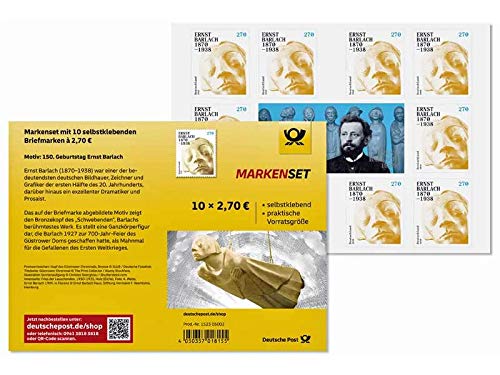 Markenset Ernst Barlach Briefmarke zu 2,70 € selbstklebend 10er-Set Marken 10 Stück 270 ct.