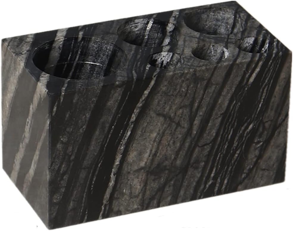 Natural Marble Stone 6-Hole Base Bathroom Holder Storage Rack for Electric Toothbrush/Toothbrush/Toothpaste (Dark Emperador Stone)