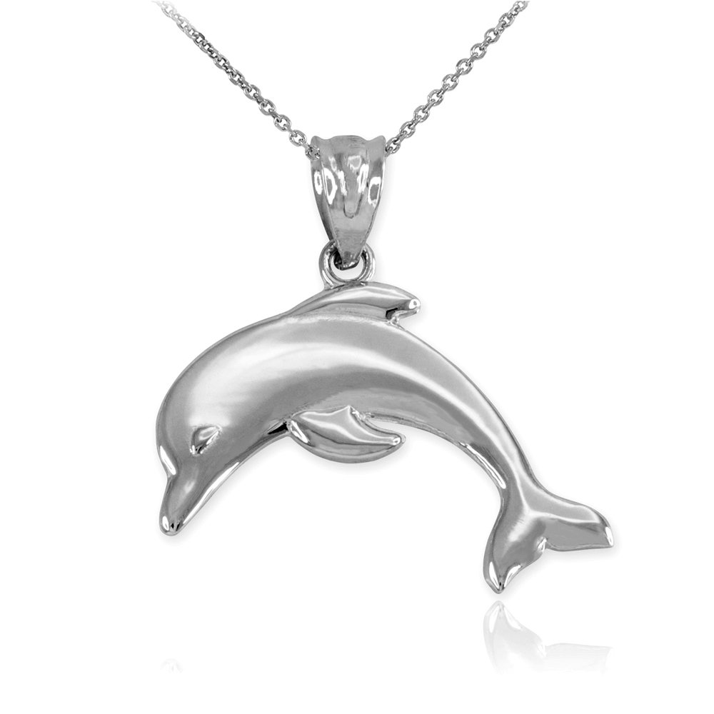 Sea Life Collection High Polish 925 Sterling Silver Jumping Dolphin Pendant Necklace