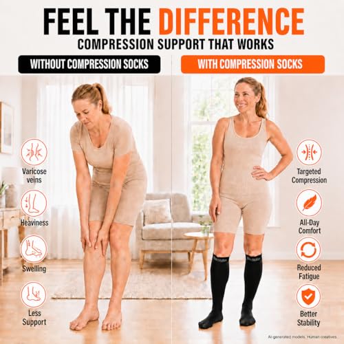 Image of Doc Miller Closed Toe Compression Socks 20-30 mmHg for Women & Men | Medical Grade, Knee-High Support Hose, For Travel, Pregnancy, Post-Surgery Recovery, Sports, Shin Splints & Varicose Veins