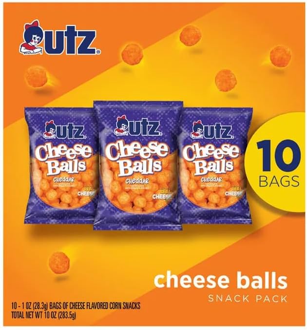 Utz Quality Foods Cheddar Cheese Balls Snack Pack, 10 Count Single Serve 1 oz. Bags