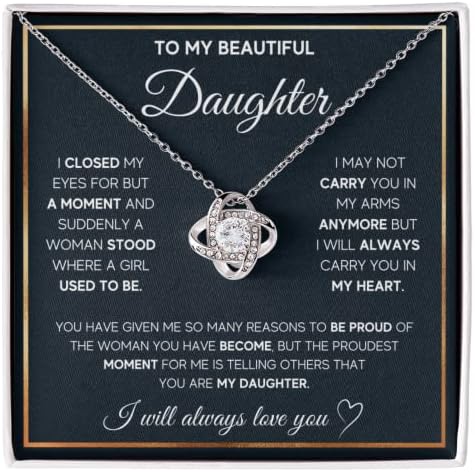 FG Family Gift Mall Birthday Gifts For Daughter Necklace, Father Daughter Gifts From Mom, Gifts For Daughter From Dad, Daughter Necklaces From Mom, Daughter Jewelry From Dad, To My Badass Daughter Crown Necklace (Standard Box, Proud Knot)