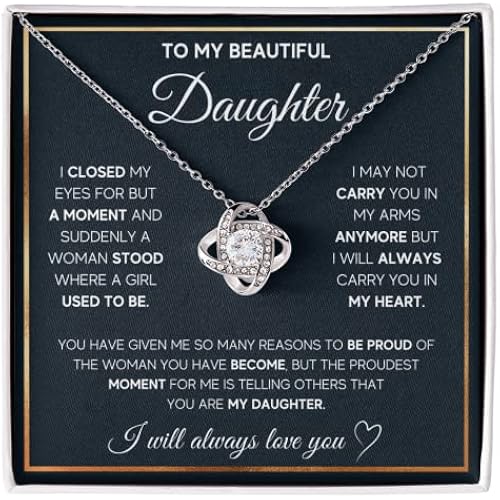 To My Beautiful Daughter Necklace from Mom & Dad | Cubic Zirconia Pendant with Heartfelt Message Card & Gift Box | Daughter Birthday, Graduation, Christmas Jewelry Gift from Parents