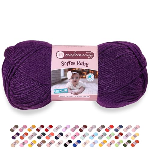 Image of Makromecity Softee Baby Yarn,%100 Premium Anti-Pilling Acrylic, 3.5 Oz, 273 yd (100gr /250 mt), Soft Yarn for Crocheting and Knitting (Purple, 1 Skein)