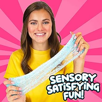 COMPOUND KINGS Fluffy Glitzy Bingsu Jar for Girls & Boys | Sensory Toys | Non-Sticky | Stress Relieving Tactile | (4-Pack, Pink, Blue, Purple & Green)