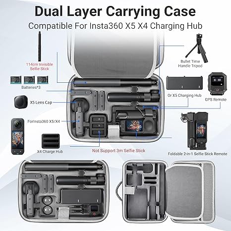 Image of LEQTRONIQ Travel Storage Bag Compatible with Insta360 X5 Camera, Hard Shell Protective Organizer, Shockproof EVA Carrying Solution for Camera, Batteries and Accessories