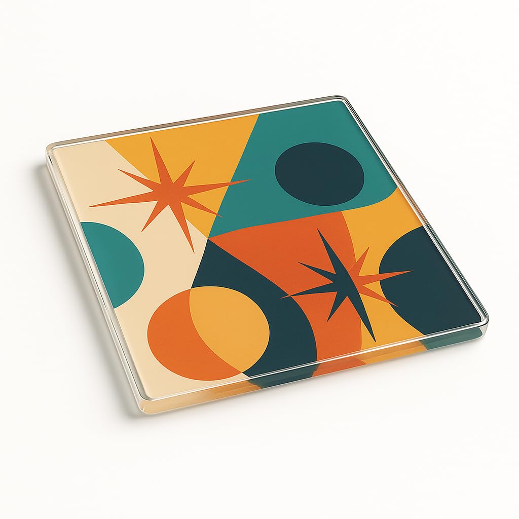The Plum Penguin Mid-Century Mosaic Mid-Century Modern Acrylic Coaster Gift - Vibrant Retro Design Home Décor Accessory