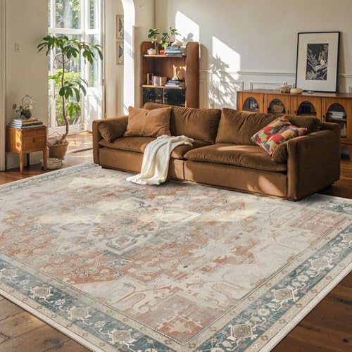Rugxara 8X10 Orange Boho Rug,Large Washable Area Rugs for Living