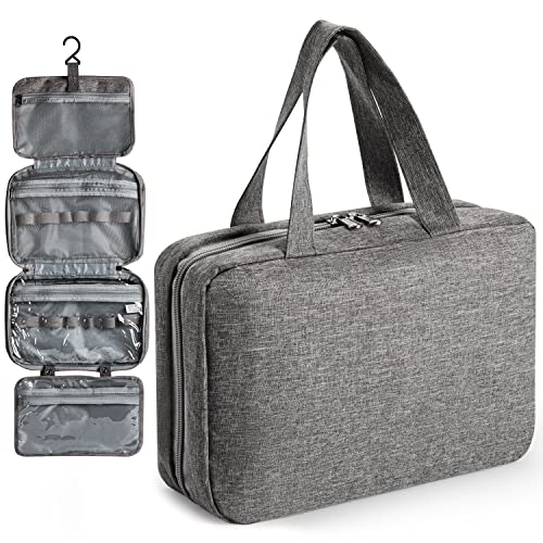 Virklyee Beauty Case da Viaggio Borsa Cosmetica in Tessuto Oxford Toiletry Make Up Bag Pieghevole Sospesa Borsa da Bagno Multifunzionale Sacchetto da Barba Borsa da Viaggio con Gancio(Grigio)